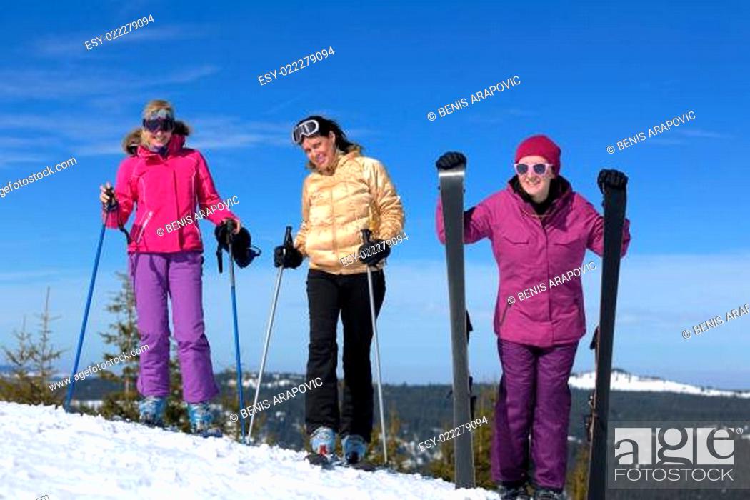 Stock Photo: winter season fun with group of girls.