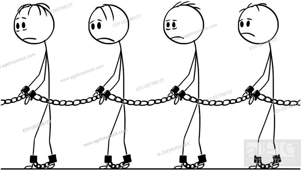 Cartoon stick figure drawing conceptual illustration of male slaves walking  in chains, Stock Vector, Vector And Low Budget Royalty Free Image. Pic.  ESY-057788127 | agefotostock