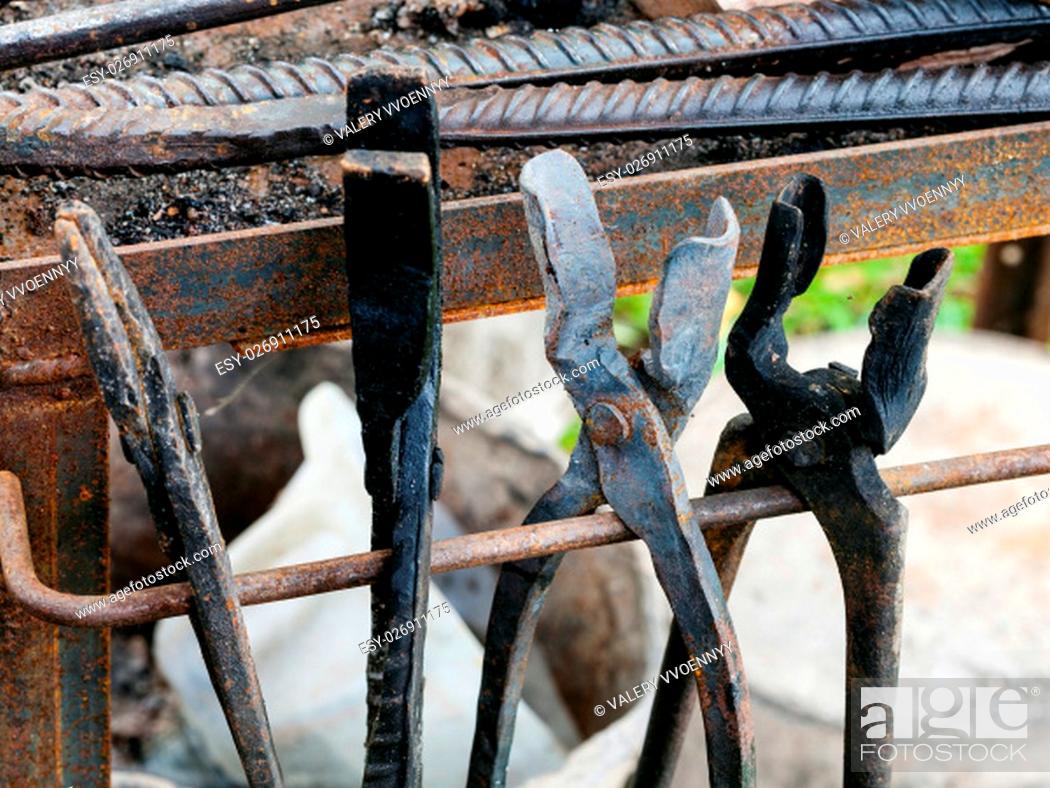 Forge Tongs In Country Outdoor Blacksmith On Backyard Stock Photo Picture And Low Budget Royalty Free Image Pic Esy 026911175 Agefotostock