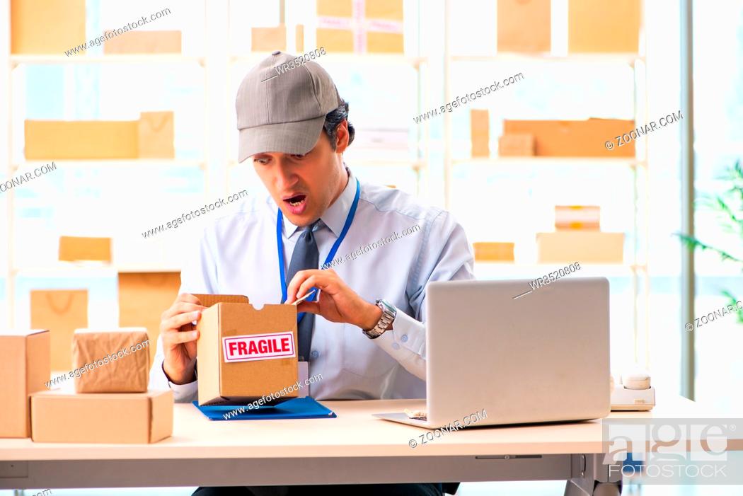 Imagen: Male employee working in box delivery relocation service.