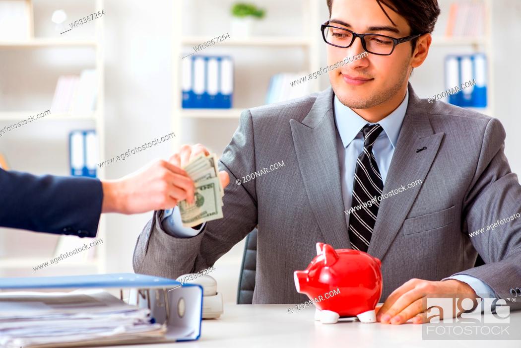 Stock Photo: Businessman being offered bribe for breaking law.