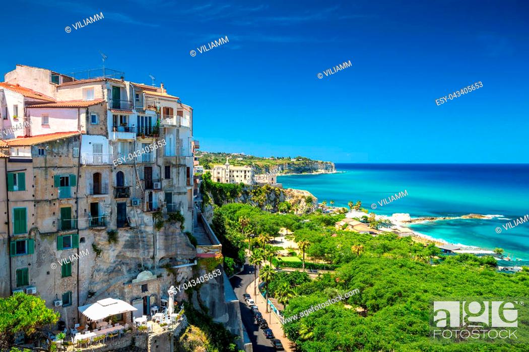 Stock Photo: Tropea town and beach - Calabria, Italy, Europe.