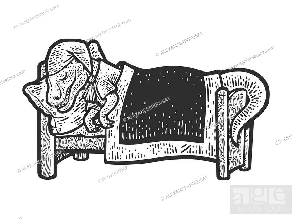 Cartoon dinosaur sleeping in bed sketch engraving vector illustration,  Stock Vector, Vector And Low Budget Royalty Free Image. Pic. ESY-061519962  | agefotostock