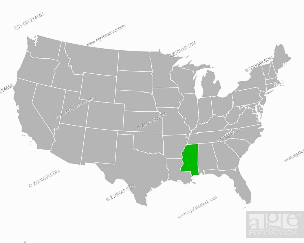 Stock Photo: Karte von Mississippi in USA - Map of Mississippi in USA.