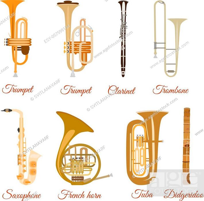 Rewarding Jabeth Wilson population Vector set of wind musical instruments. Saxophone, clarinet, trumpet,  trombone, tuba, Stock Vector, Vector And Low Budget Royalty Free Image.  Pic. ESY-057599134 | agefotostock