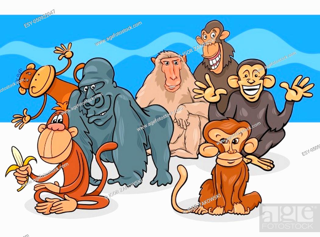 Cartoon Illustration of Funny Monkeys and Apes Animal Characters Group,  Stock Vector, Vector And Low Budget Royalty Free Image. Pic. ESY-050922047  | agefotostock