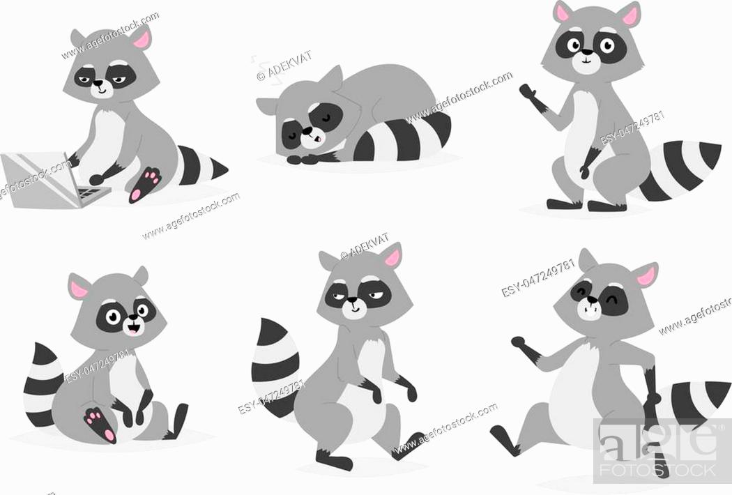 Standing raccoon vector illustration cartoon set. Fun smile drawing artwork  furry cartoon raccoon..., Stock Vector, Vector And Low Budget Royalty Free  Image. Pic. ESY-047249781 | agefotostock