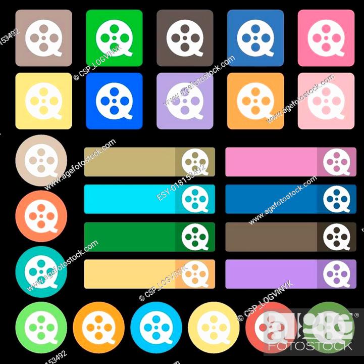 Stock Vector: Film icon sign. Set from twenty seven multicolored flat buttons. Vector.