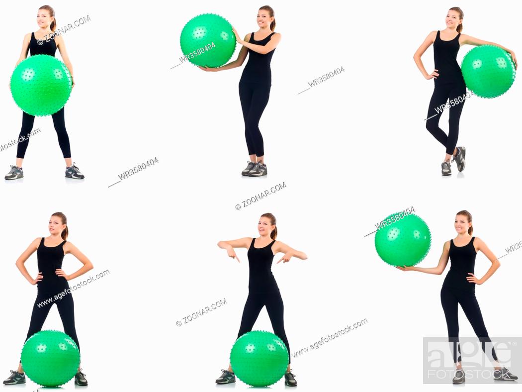 Imagen: Young woman doing exercises with fitball.