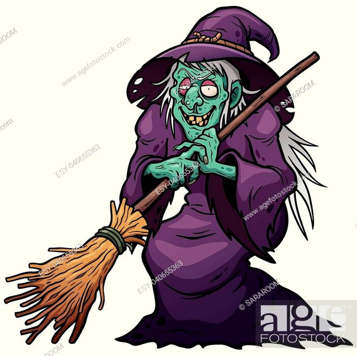 Vector illustration of Cartoon Witch holding broom, Stock Vector, Vector  And Low Budget Royalty Free Image. Pic. ESY-040655363 | agefotostock