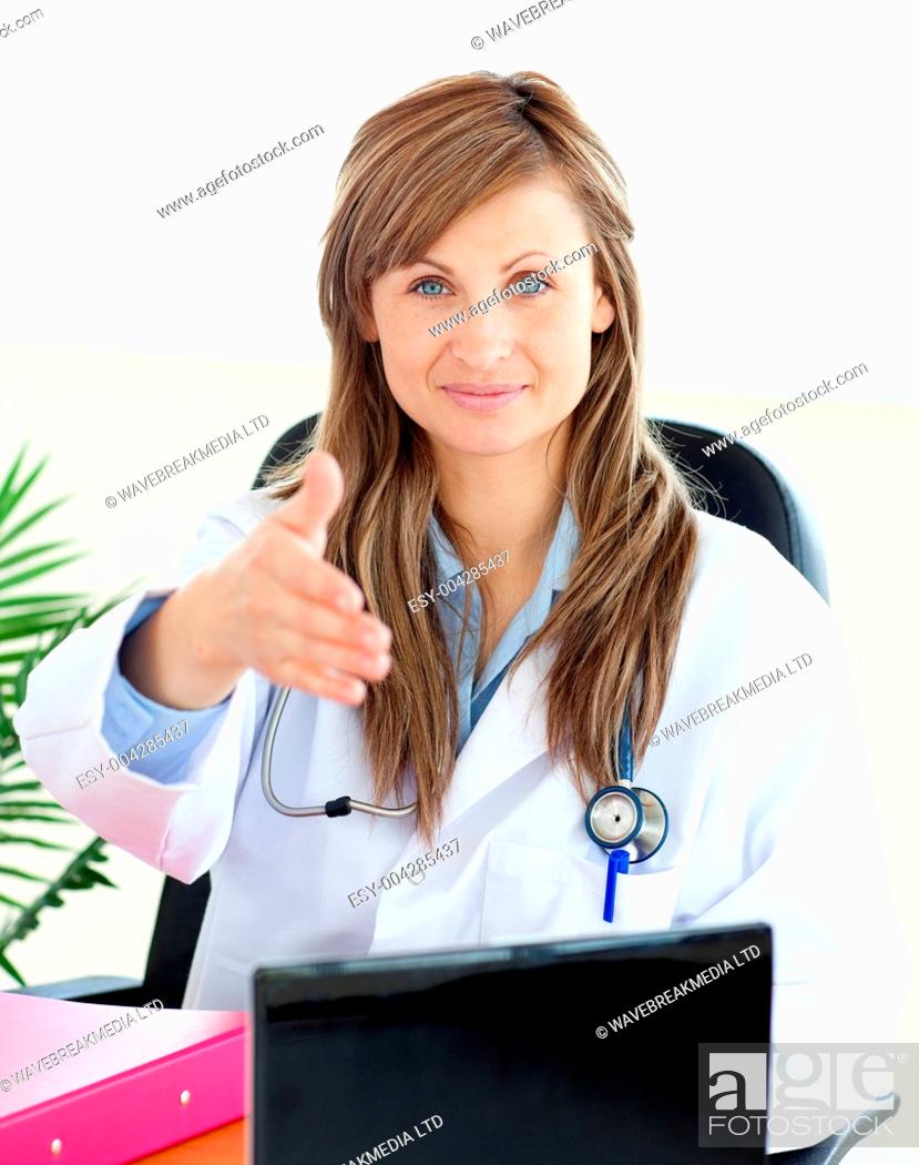 Stock Photo: Confident female doctor looking at the camera.