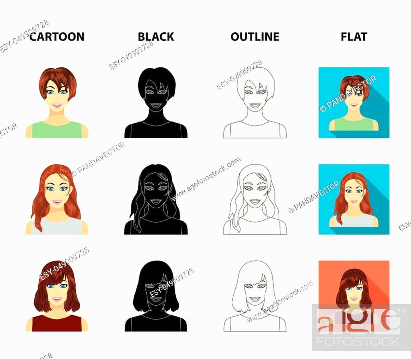 Types of female hairstyles cartoon, black, outline, flat icons in set  collection for design, Stock Vector, Vector And Low Budget Royalty Free  Image. Pic. ESY-049909728 | agefotostock
