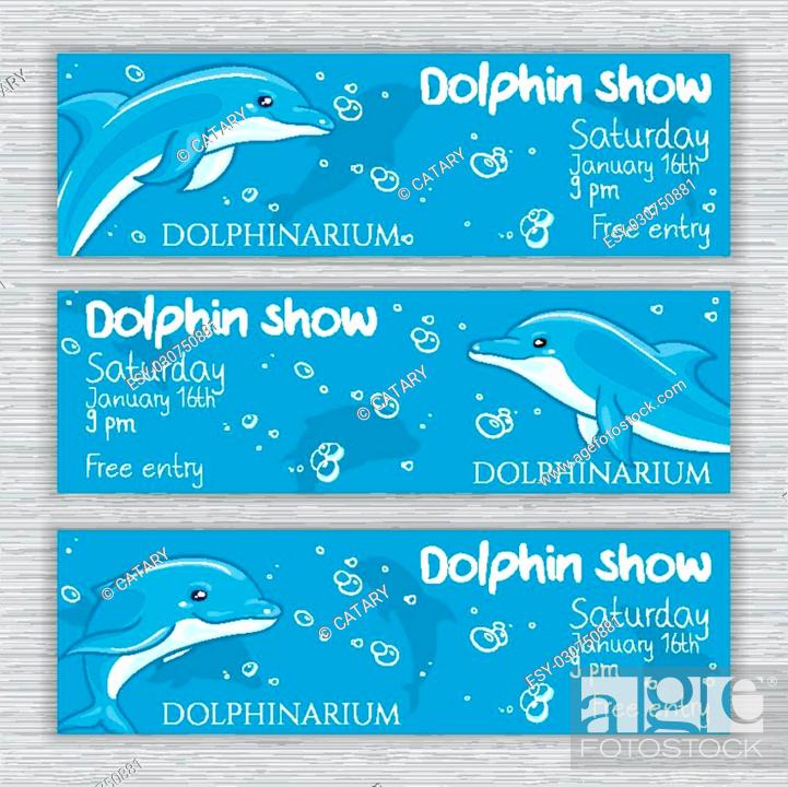 vector set of printable dolphinarium banner with hand drawn cartoon dolphins  and text, Stock Vector, Vector And Low Budget Royalty Free Image. Pic.  ESY-030750881 | agefotostock