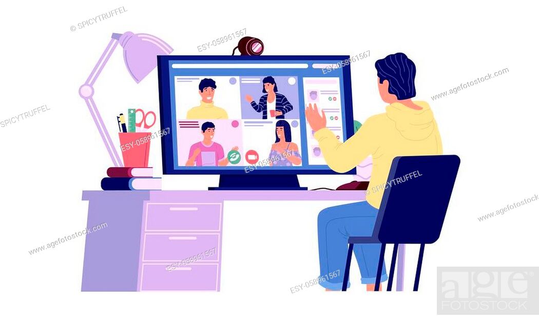 Online conference. Video call or business meeting, cartoon man calling  friends or business partners, Stock Vector, Vector And Low Budget Royalty  Free Image. Pic. ESY-058961567 | agefotostock