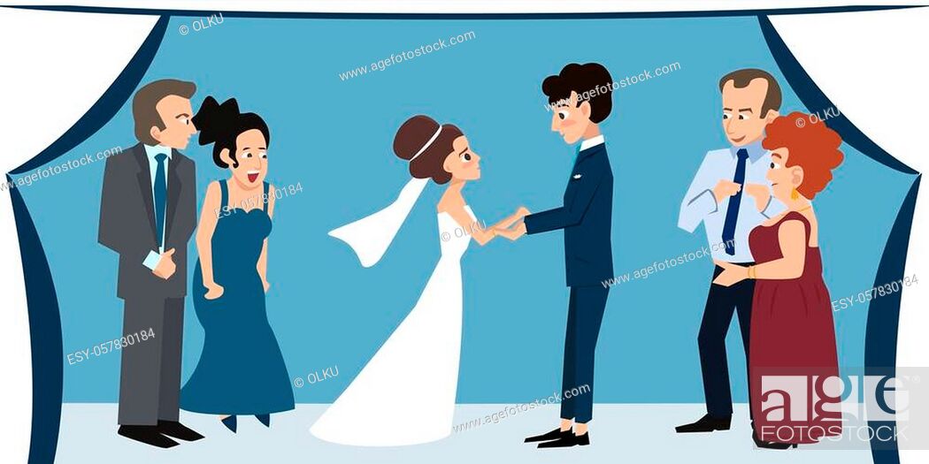 young couple with parents under chuppah at wedding ceremony - funny cartoon  illustration, Stock Vector, Vector And Low Budget Royalty Free Image. Pic.  ESY-057830184 | agefotostock
