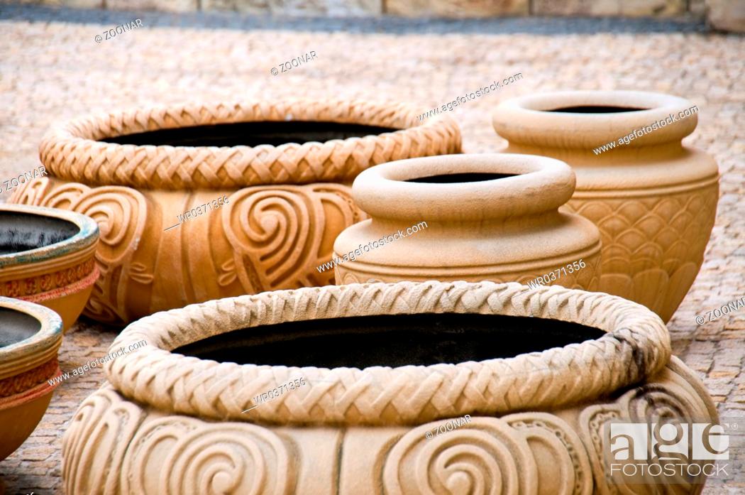 Stock Photo: The group of antique decorative clay vases.