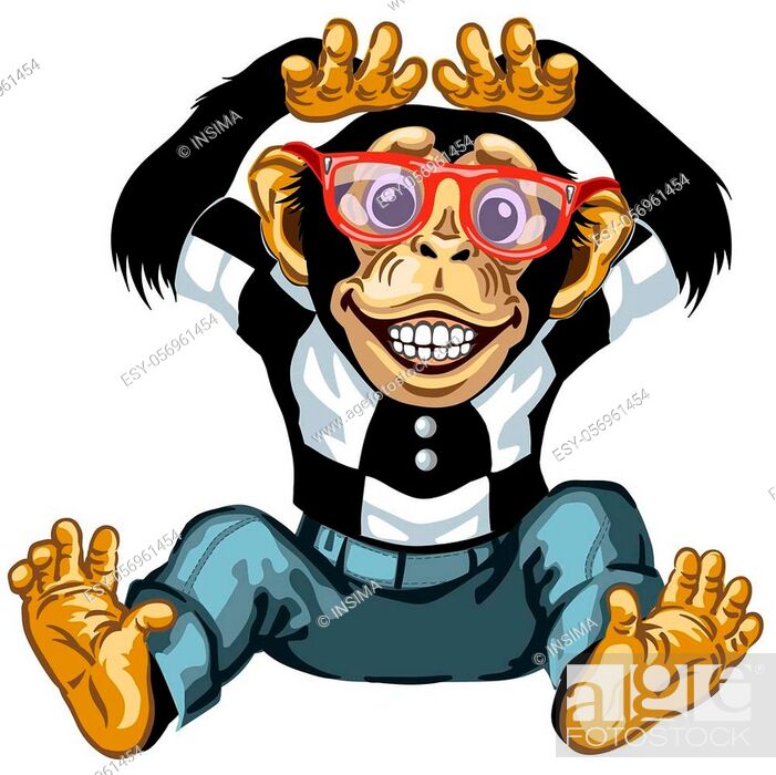 cartoon chimp great ape or chimpanzee monkey wearing glasses and smiling  with a big smile on face..., Stock Vector, Vector And Low Budget Royalty  Free Image. Pic. ESY-056961454 | agefotostock