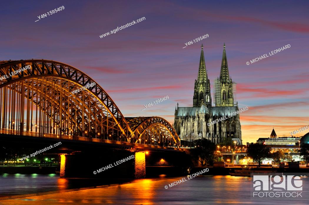 Stock Photo: View of Hohenzollern Bridge and Cathedral, Cologne, Germany.