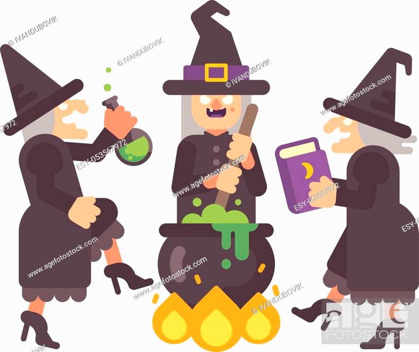 Three wicked old witches brewing a potion. Three evil sisters dancing  around the fire and cauldron, Stock Vector, Vector And Low Budget Royalty  Free Image. Pic. ESY-053567972 | agefotostock
