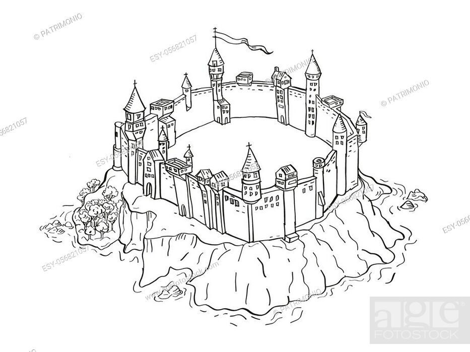 Retro cartoon style drawing of a vintage fantasy or treasure map showing a  Castle or Fortress on an..., Stock Photo, Picture And Low Budget Royalty  Free Image. Pic. ESY-056821057 | agefotostock