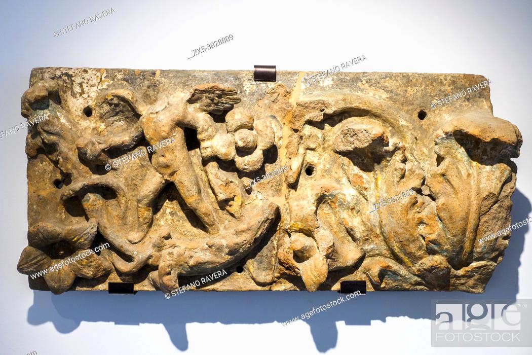 Stock Photo: Floral frieze with gods and cupids. mid 2nd - early 1st century BC. Terracotta. Pompeii archaeological site, Italy.