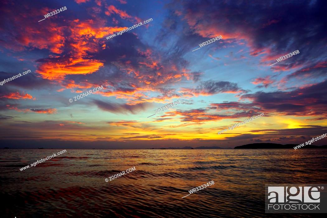 Stock Photo: beautiful fantastic colorful dramatic sea sunset landscape in Thailand.