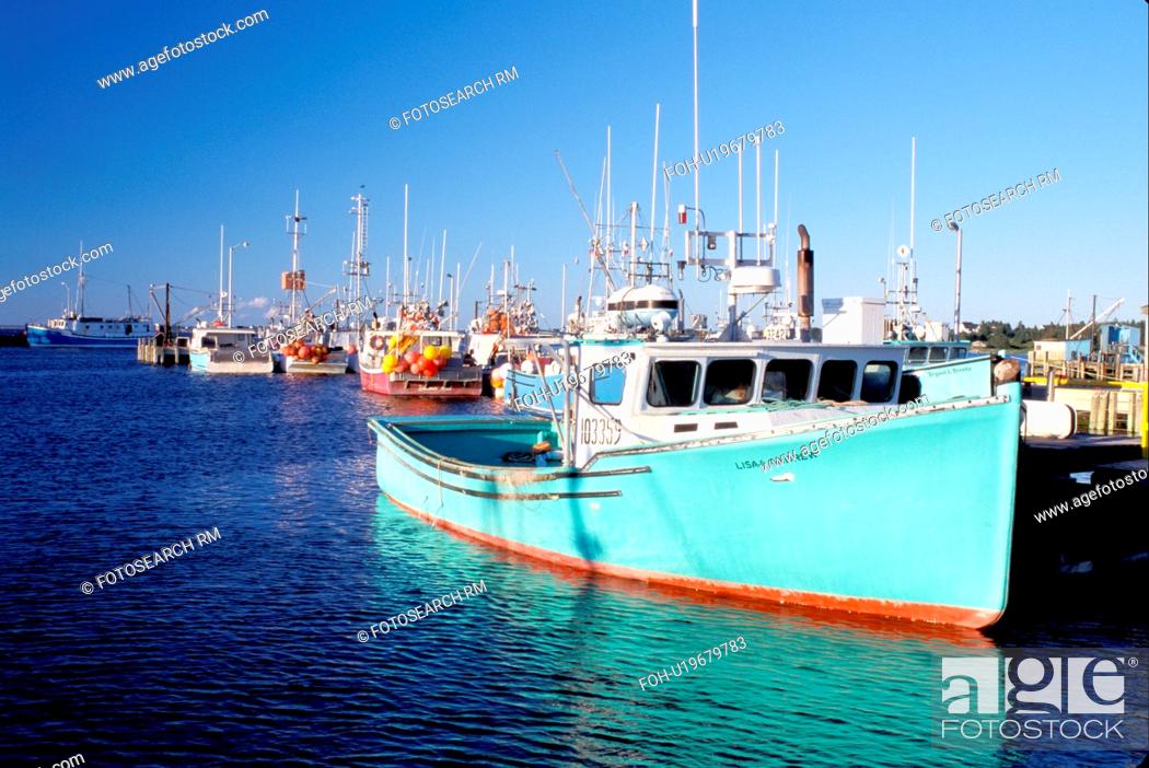 Stock Photo: fishing boats, Nova Scotia, Cape Sable Island, NS, Canada, Fishing boats docked in the harbor on Cape Sable Island on the Atlantic Ocean.