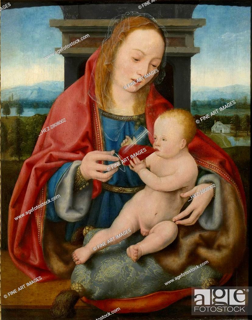 Stock Photo: The Virgin with the Infant Christ Drinking Wine, c. 1520. Creator: Cleve, Joos van (ca. 1485-1540).