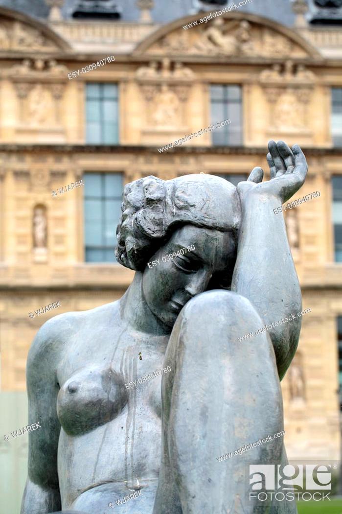 Stock Photo: Paris - Bronze sculpture The Night by Aristide Maillol in Tuileries garden.