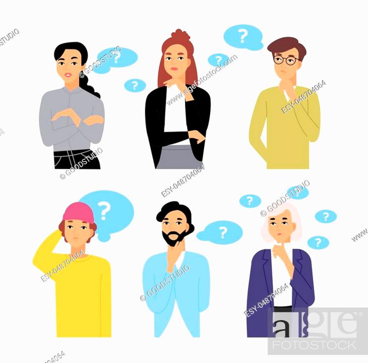 Bundle of thoughtful male and female cartoon characters and thought bubbles  with question marks, Stock Vector, Vector And Low Budget Royalty Free  Image. Pic. ESY-048704064 | agefotostock