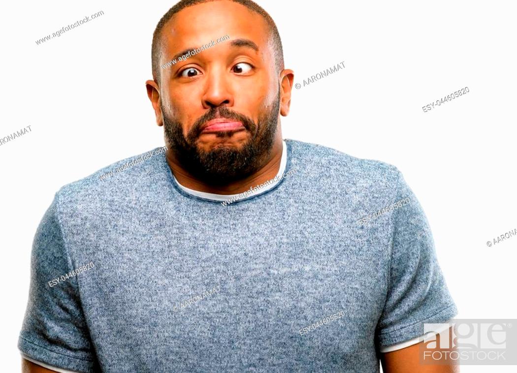African american man with beard making funny face fooling isolated over  white background, Stock Photo, Picture And Low Budget Royalty Free Image.  Pic. ESY-044605820 | agefotostock