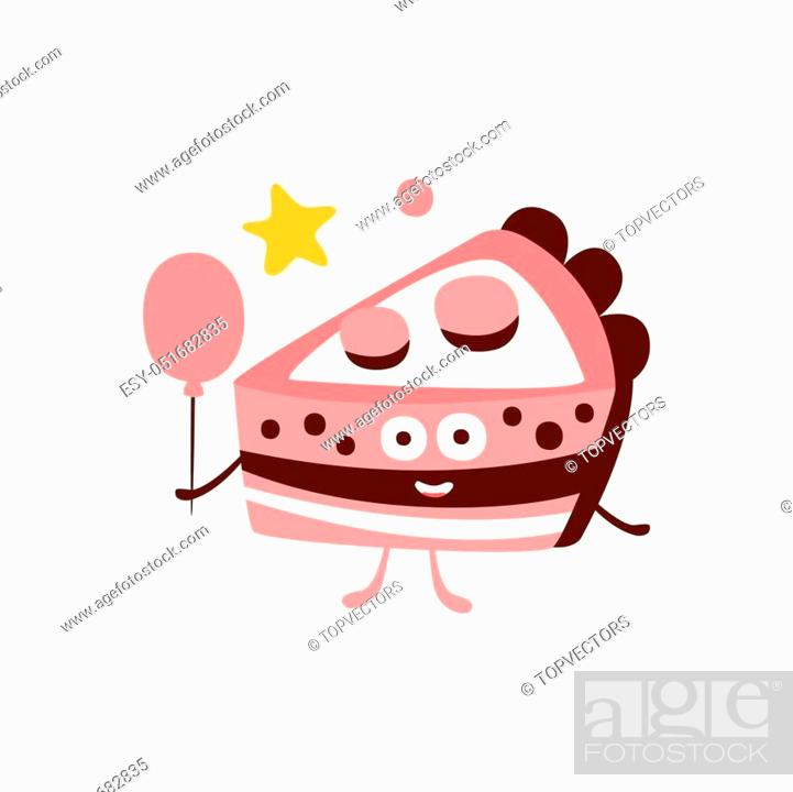 Slice Of Birthday Cake With Balloon Children Birthday Party Attribute  Cartoon Happy Humanized..., Stock Vector, Vector And Low Budget Royalty  Free Image. Pic. ESY-051682835 | agefotostock