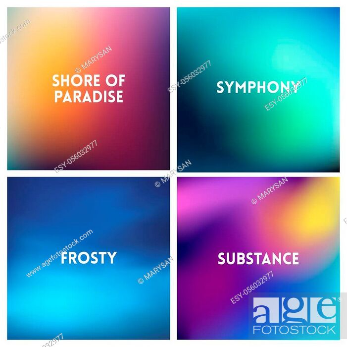 Stock Vector: Abstract vector multicolored blurred background set. 4 colors set. Square blurred pink backgrounds set - sky clouds sea ocean beach colors With love quotes.