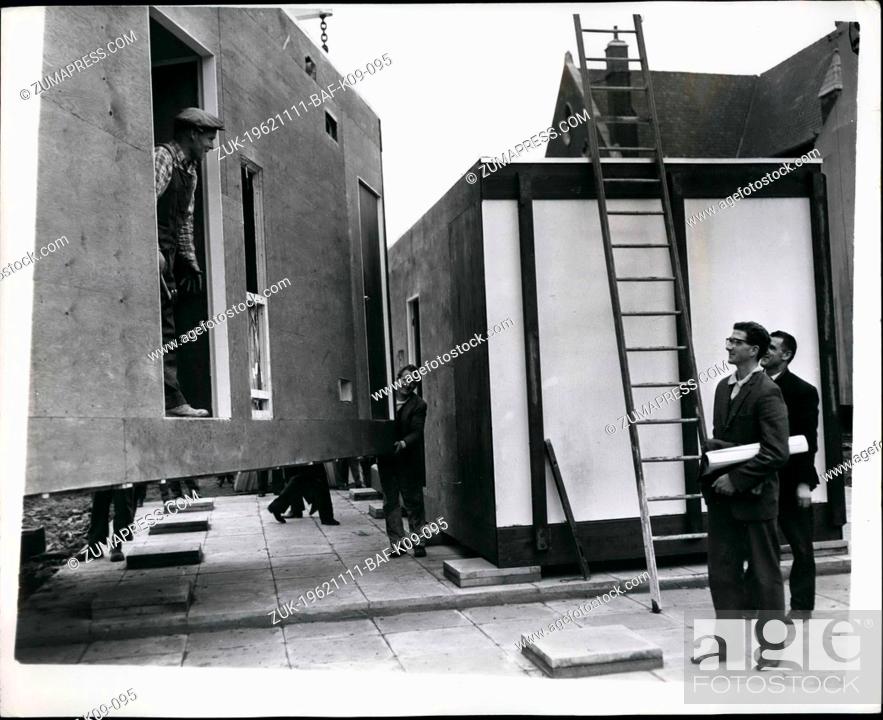 Stock Photo: Nov. 11, 1962 - LCC's 'One-hour' House Erected: The first of a series of new style London County Council Houses which takes less than an hour to erect were put.