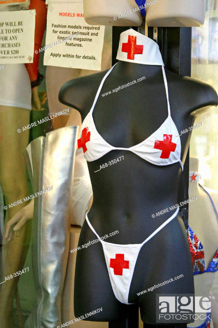 collateral manly Merchandiser A sexshop in Sydney, selling bikinis with the Red Cross emblem, Stock  Photo, Picture And Rights Managed Image. Pic. A68-350477 | agefotostock