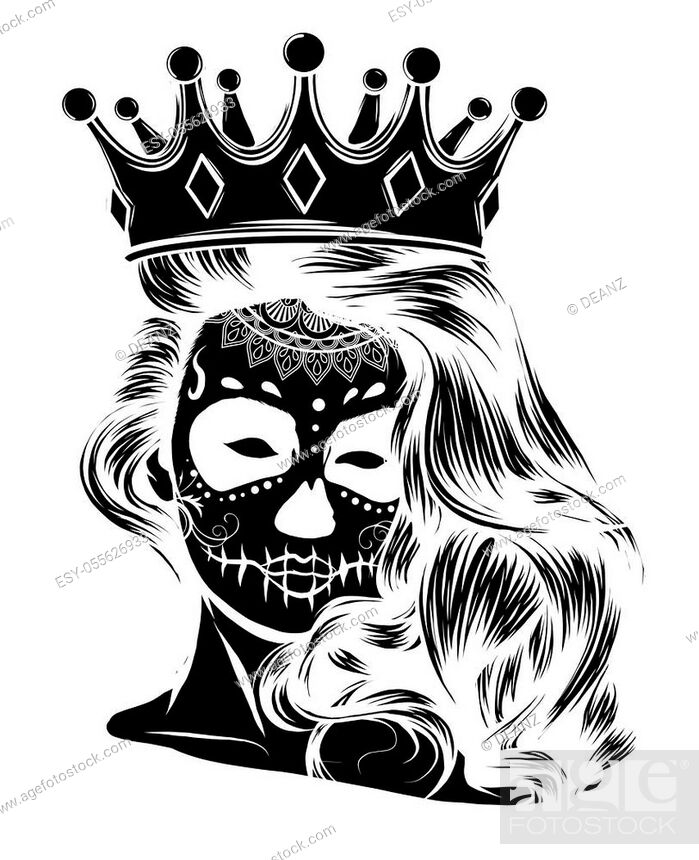 Queen of death. Portrait of a skull with a crown and long hair, Stock  Vector, Vector And Low Budget Royalty Free Image. Pic. ESY-055626933 |  agefotostock