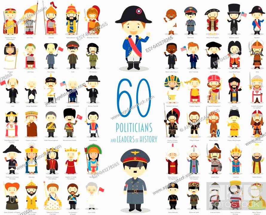 Kids Vector Characters Collection: Set of 60 relevant Politicians and  Leaders of History in cartoon..., Stock Vector, Vector And Low Budget  Royalty Free Image. Pic. ESY-043278265 | agefotostock