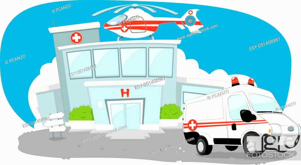 a vector cartoon representing a funny hospital building with a rescue  helicopter on its roof, Stock Vector, Vector And Low Budget Royalty Free  Image. Pic. ESY-051458987 | agefotostock