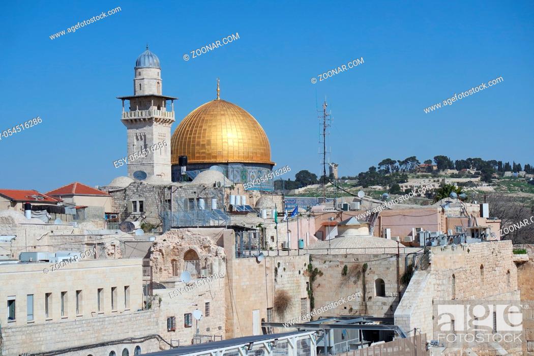 Stock Photo: Jerusalem mit Felsendom.Tempelberg.