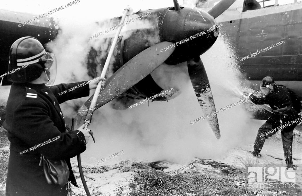 Stock Photo: Aircraft Firefighters’ School based at Stansted, Essex, where men and women from around the world were trained. Old aircraft were deliberately set ablaze to.
