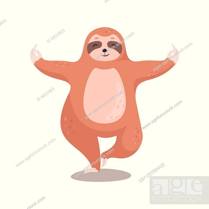 Cute cartoon Sloth standing in yoga pose. Sloth bear isolated on white  background, Stock Vector, Vector And Low Budget Royalty Free Image. Pic.  ESY-057554433 | agefotostock