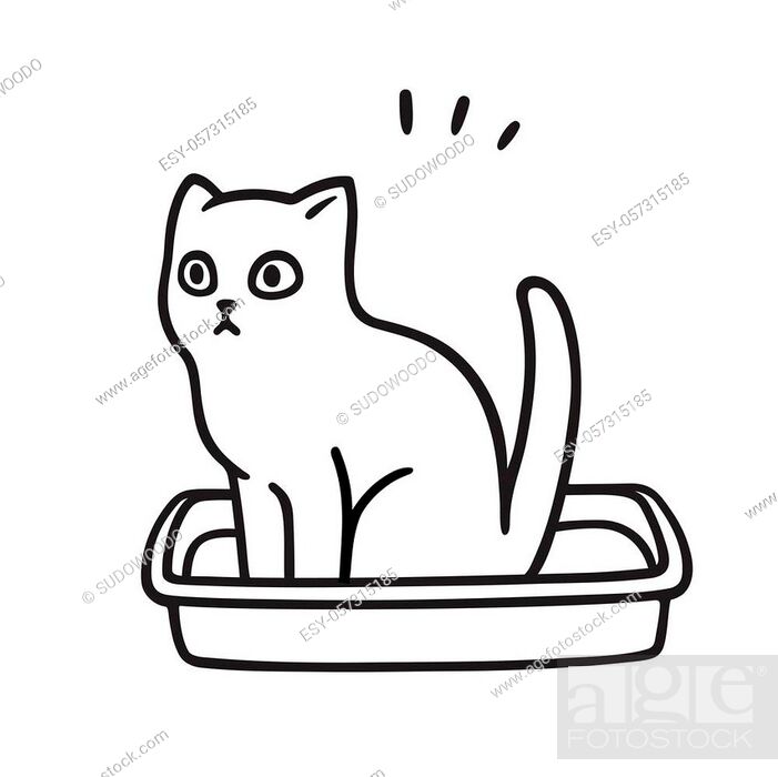Cartoon cat pooping in litter box. Cute and funny kitty drawing, Stock  Vector, Vector And Low Budget Royalty Free Image. Pic. ESY-057315185 |  agefotostock