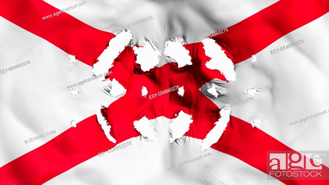 Stock Photo: Alabama state flag with a small holes, white background, 3d rendering.