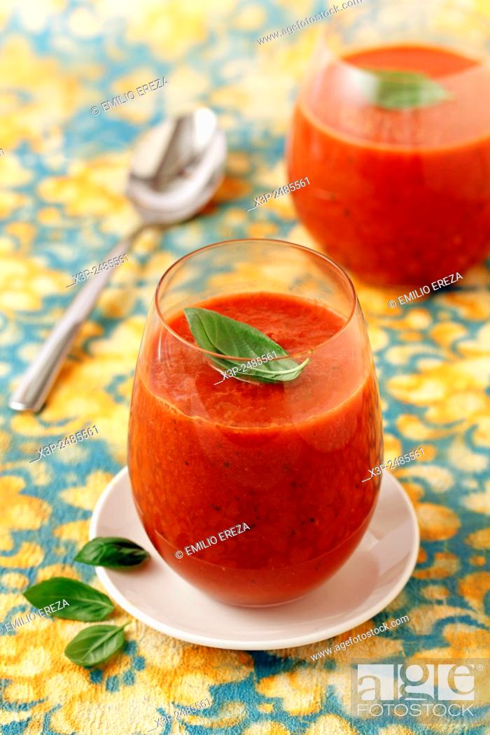 Stock Photo: Watermelon and basil gazpacho.