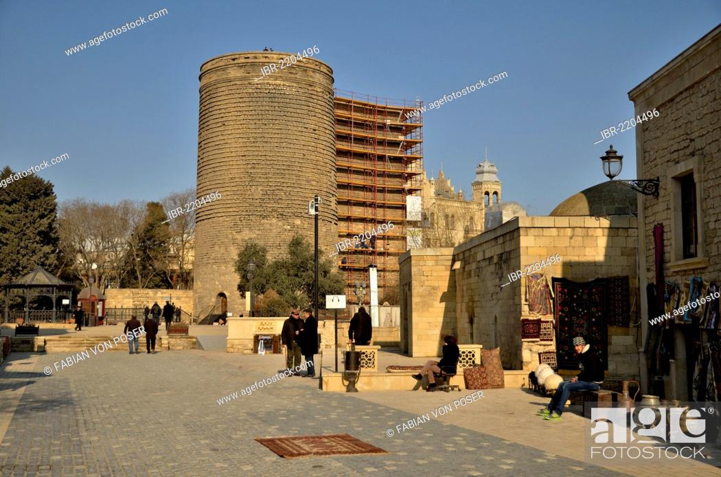 Stock Photo: Maiden's Tower from the 5th Century in the Old City of Baku, UNESCO World Heritage Site, Azerbaijan, Caucasus, Middle East.