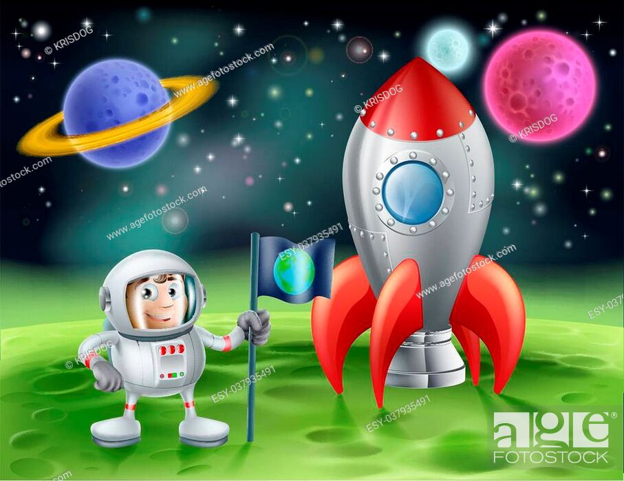 An illustration of an outer space cartoon background with a cute cartoon  astronaut planting an earth..., Stock Vector, Vector And Low Budget Royalty  Free Image. Pic. ESY-037935491 | agefotostock