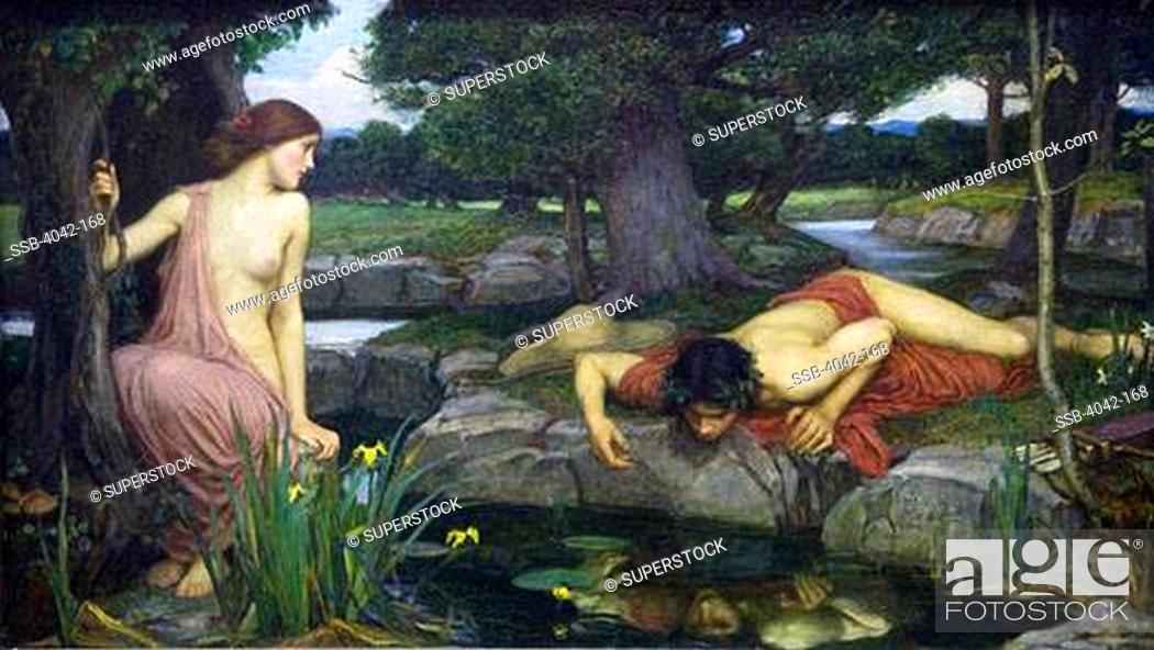Stock Photo: Echo and Narcissus by John William Waterhouse painted 1903.