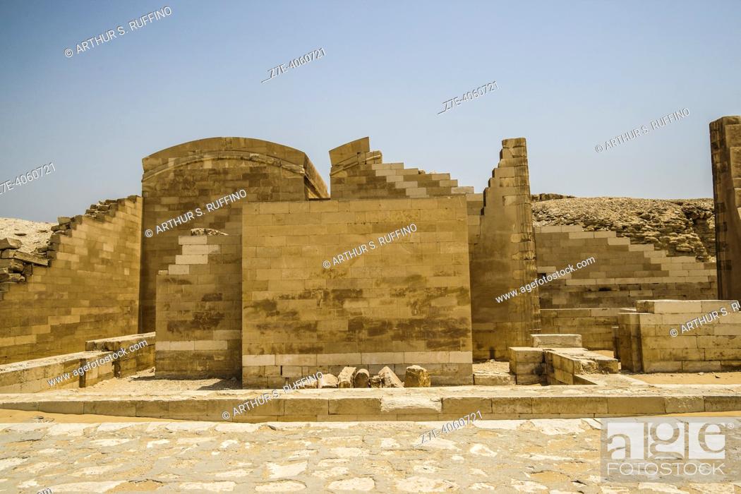Stock Photo: Entrance to Step Pyramid of Djoser Complex. Saqqara Pyramid complex. Saqqara, Cairo. Egypt, Africa, Middle East.
